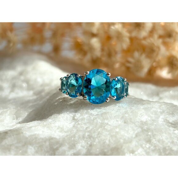 Blue Topaz Semi-Precious Gemstone 925 Sterling Silver Vintage Ring - sz 6 - Picture 11 of 11